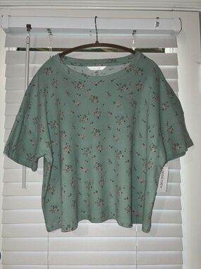 Honeydew USA Mint Floral Short Sleeve Knit Tee